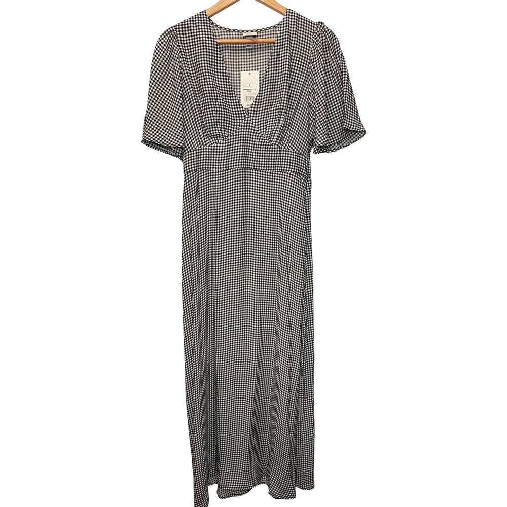 A New Day Gingham Flutter Sleeve Maxi Dress Black White Size 6